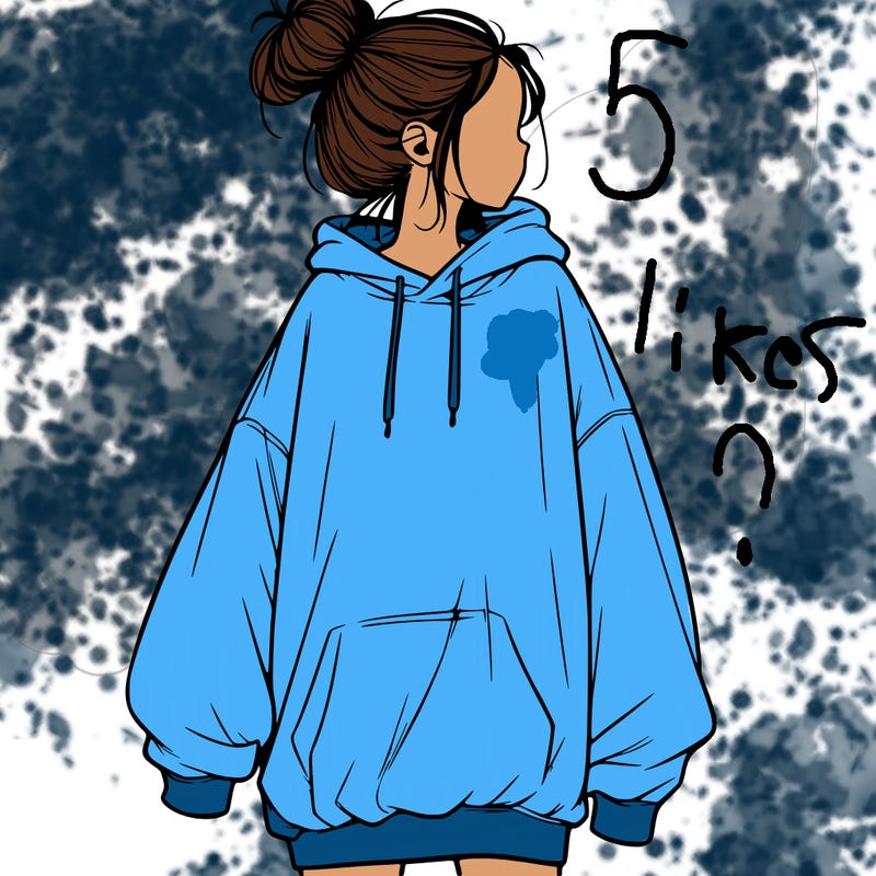 realistic girl with a oversized sweatshirt on and a bun