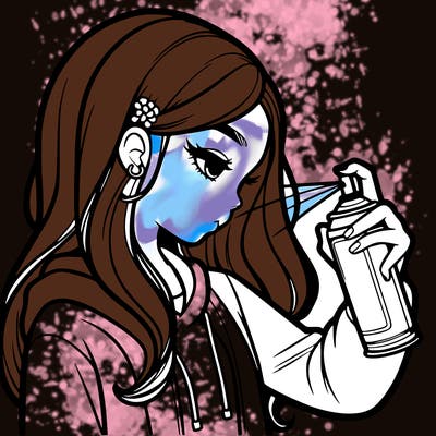 a realistic girl spray painting