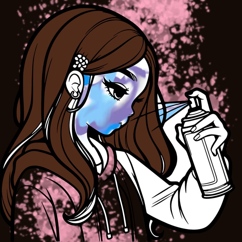 a realistic girl spray painting