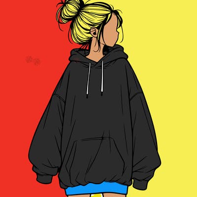 realistic girl with a oversized sweatshirt on and a bun