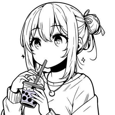 manga character drinking boba