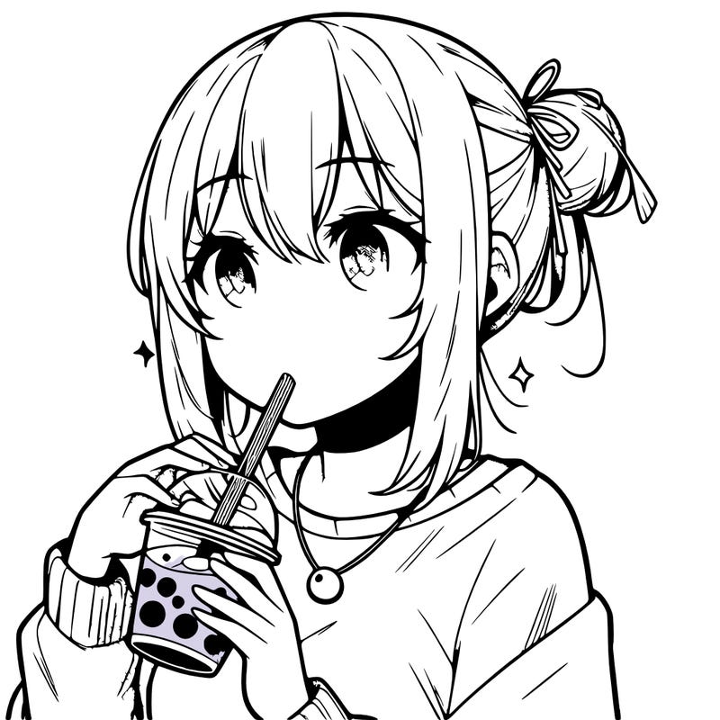 manga character drinking boba