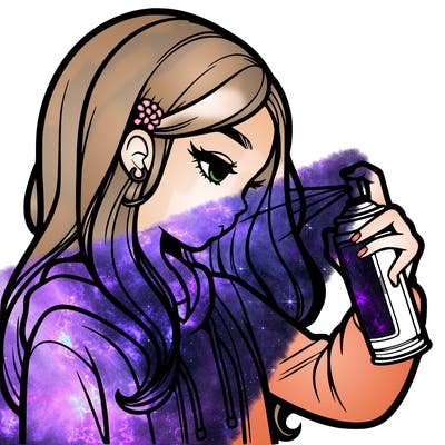 a realistic girl spray painting