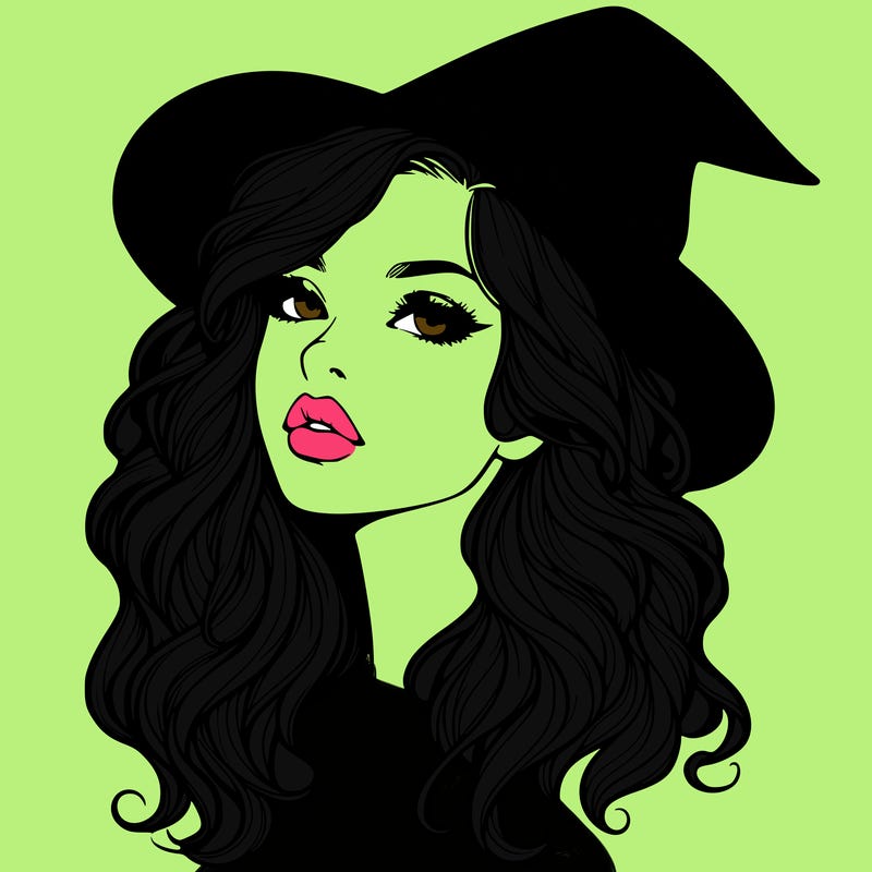 realistic witch girl with wavy hair and lips