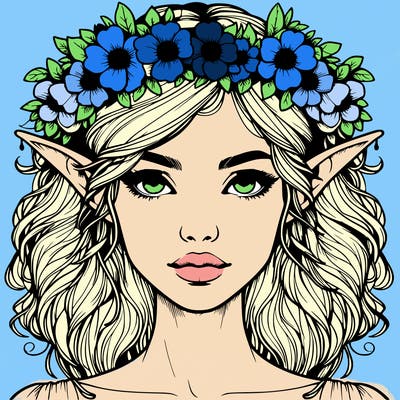 realistic female elf with flower crown