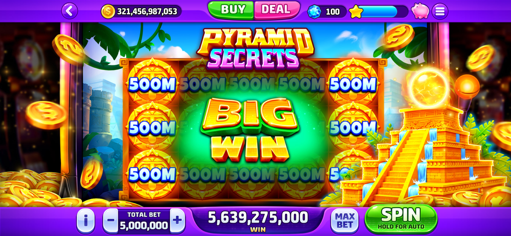 Messaggio di grande vincita su una macchina da slot a tema piramide in Classic Vegas Casino Slots