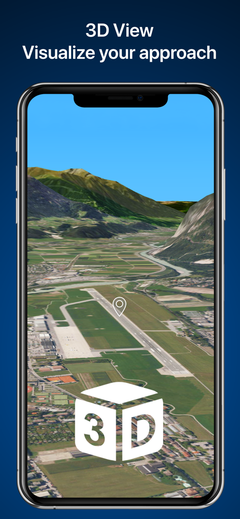 RunwayMap - #1 Pilot Community - 3D approach visualization of an airport runway on a smartphone screen