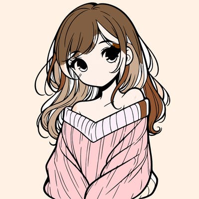 shy pretty girl wearing a sweater that is falling off one shoulder portrait