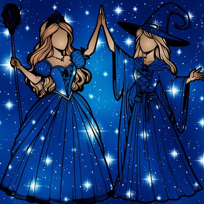 detailed realistic split of a princess and a witch