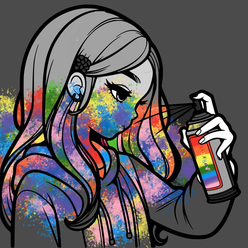 a realistic girl spray painting