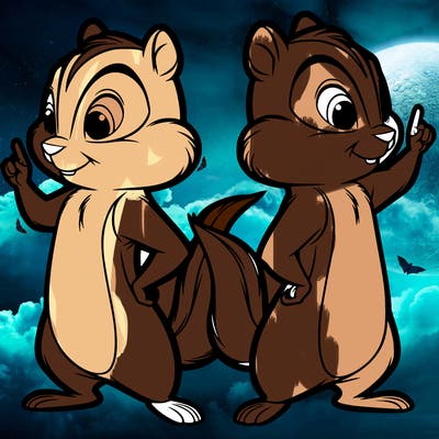 two tamias standing up split realistic