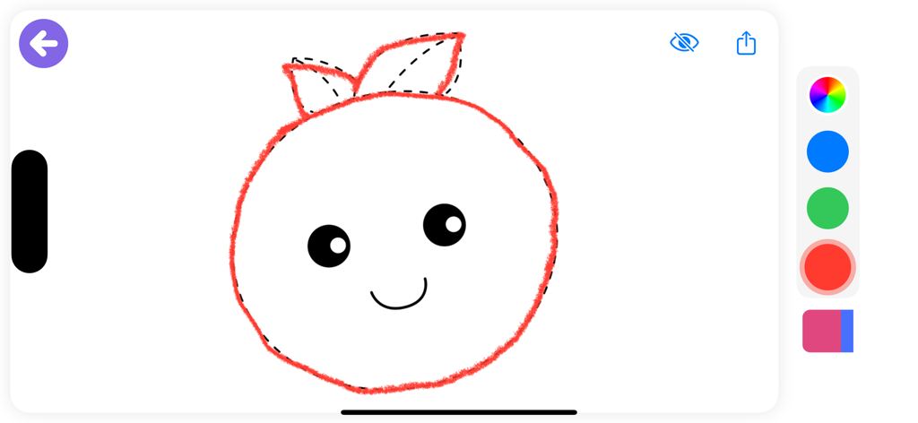Digital drawing of a smiling orange character in a kids coloring app
