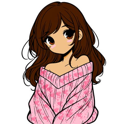 shy pretty girl wearing a sweater that is falling off one shoulder portrait