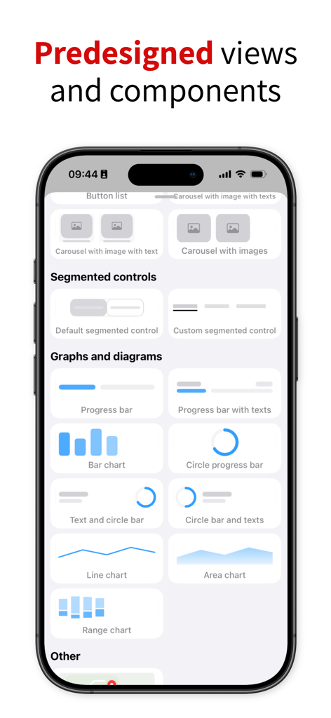 Vorgefertigte App-Ansichten und UI-Komponentenbibliothek in Pixelmost