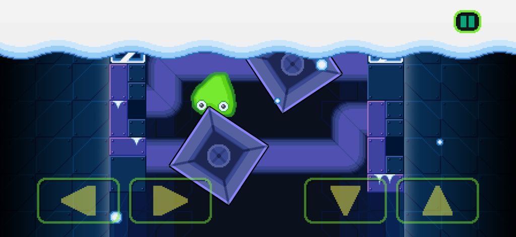 Slime Labs 3 - Green slime blob navigating a frozen laboratory in Slime Labs 3