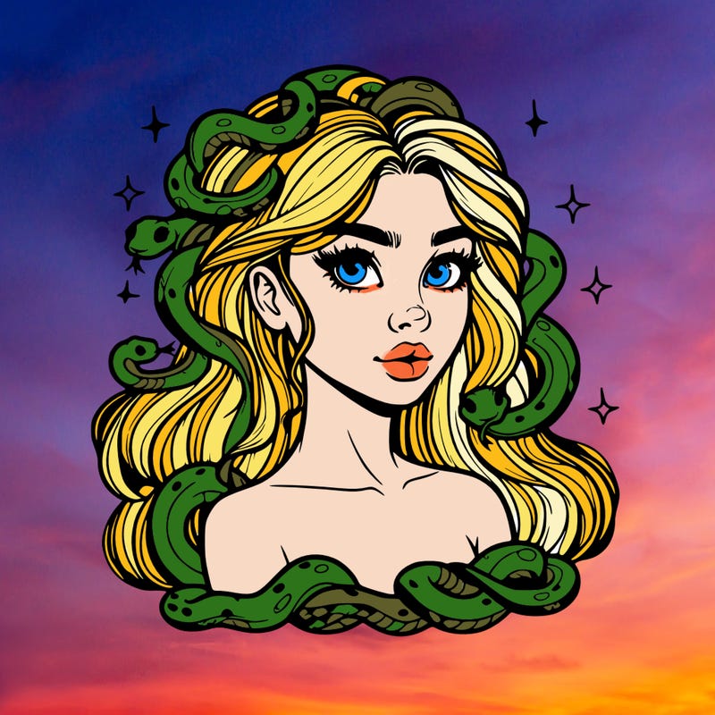 realistic girl with snakes as hair