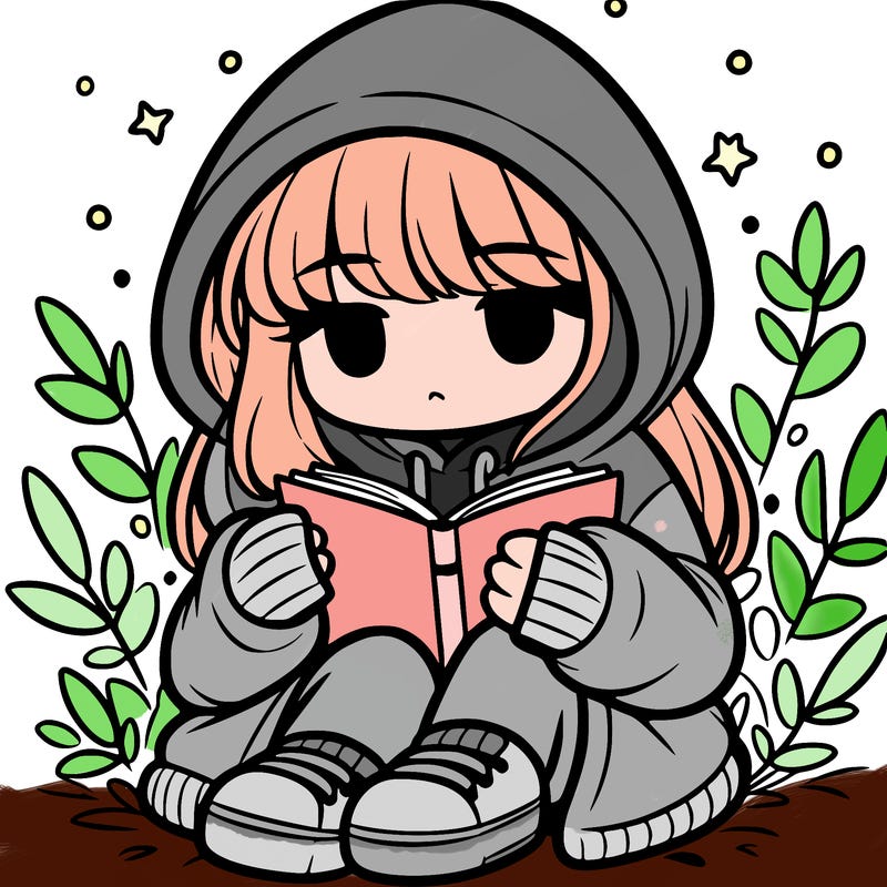 girl in oversized hoodie reading a book