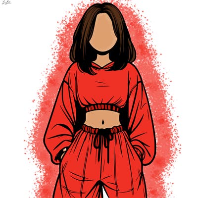 realistic girl faceless with baggy pants and a crop top