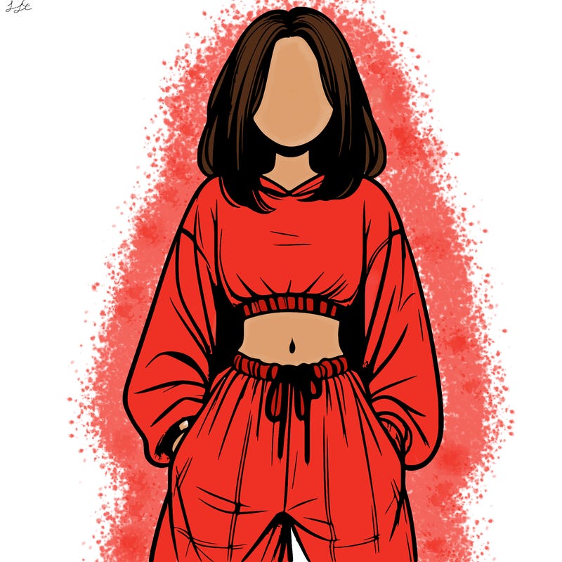 realistic girl faceless with baggy pants and a crop top