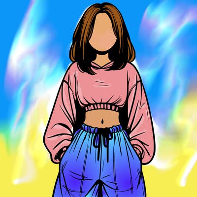 realistic girl faceless with baggy pants and a crop top