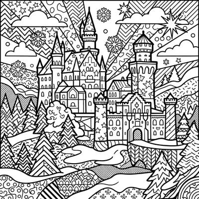 Step into a whimsical winter wonderland with this captivating Pop Art Winter Palace coloring page. Its striking design and playful patterns offer a truly unique and engaging artistic journey.