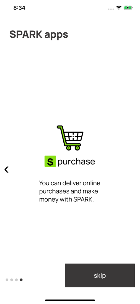 SPARK driver - Onboarding screen of SPARK driver app explaining how to make money by delivering online purchases.