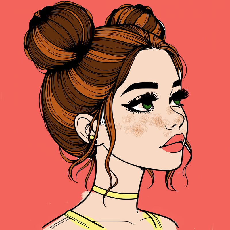 realistic girl with buns on the top of her head