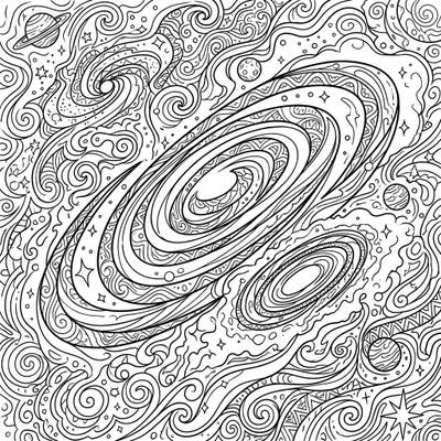 Embark on a cosmic journey with this highly detailed adult coloring page featuring mesmerizing galactic patterns. Its intricate spirals, stars, and nebulae are perfect for a relaxing and immersive artistic escape.