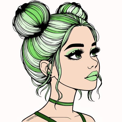 realistic girl with buns on the top of her head
