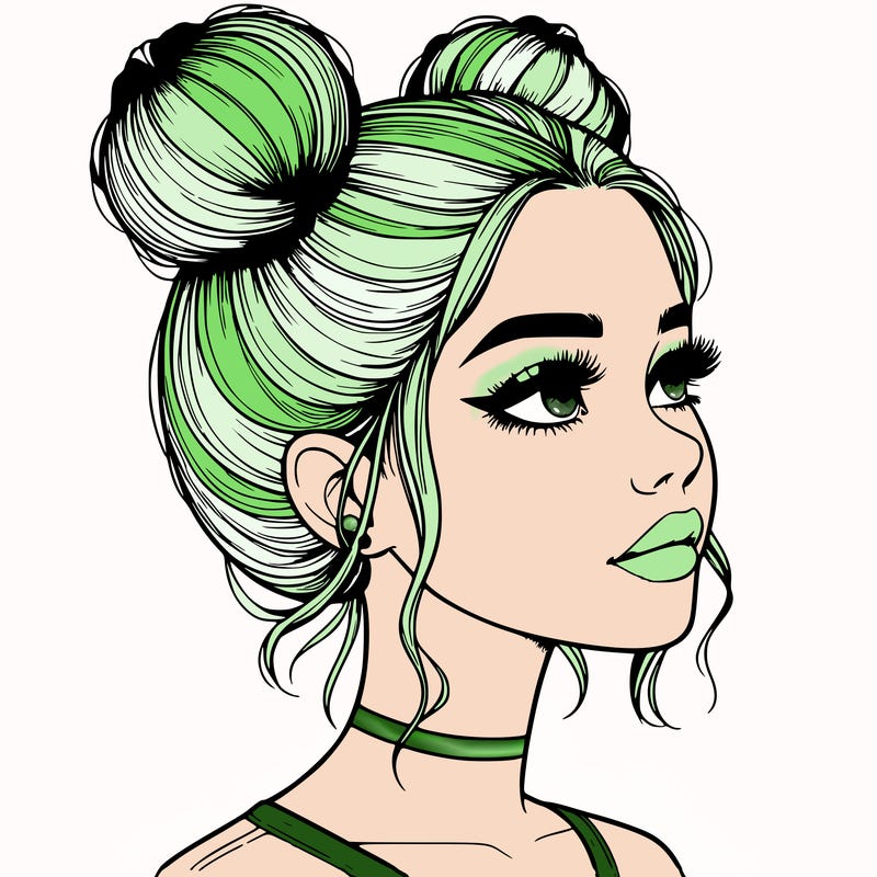 realistic girl with buns on the top of her head