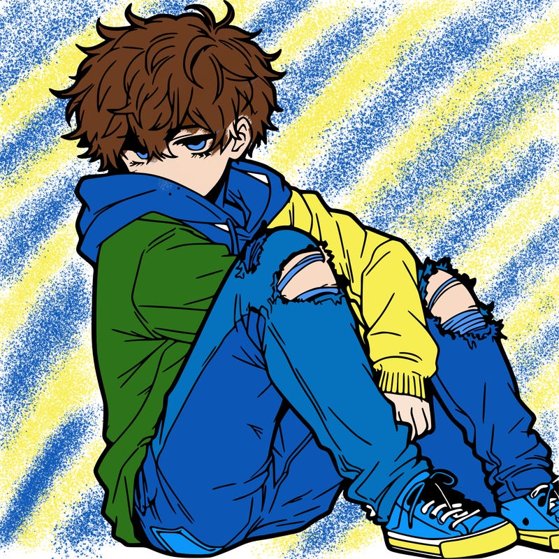 a male hoddie ripped jeans messy hair anime