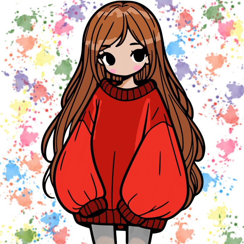 girl with long hair and is wearing an oversized sweater