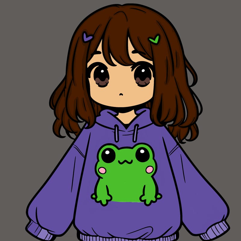 girl wearing frogging sweatshirt