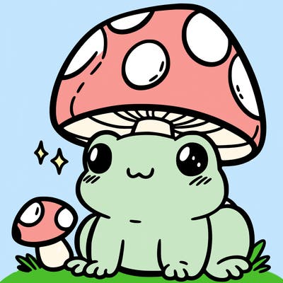 a cute frog with a mushroom hat