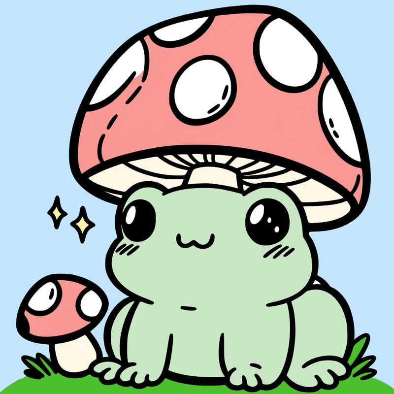a cute frog with a mushroom hat