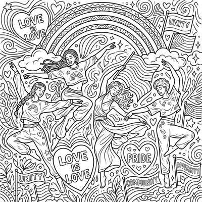 Immerse yourself in the joyful spirit of Pride Month with this stunning coloring page featuring graceful contemporary dancers. Celebrate love, unity, and diversity as you bring this expressive scene to life with your favorite colors.