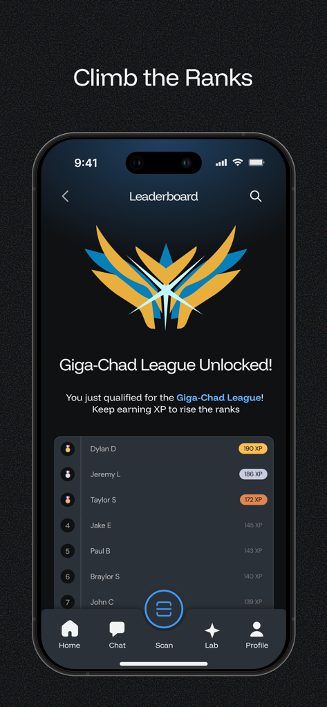 AscendMax - Become Hot - AscendMax 리더보드는 Giga Chad 리그와 사용자 순위를 표시합니다.