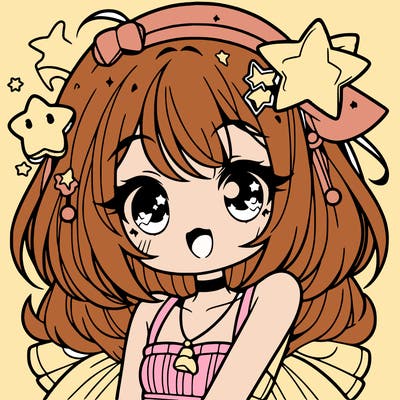 cute anime girl with star accessories