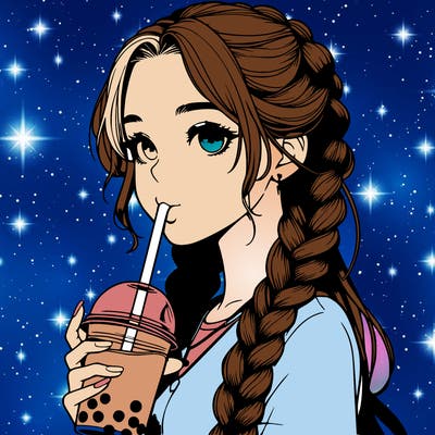 realistic girl with braided hair drinking boba
