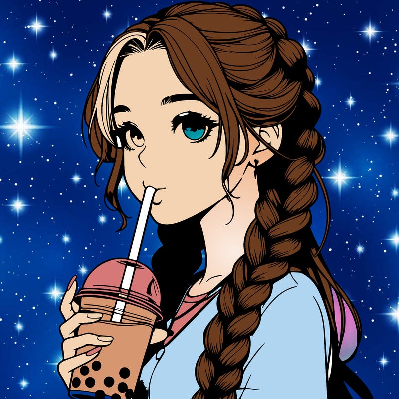 realistic girl with braided hair drinking boba