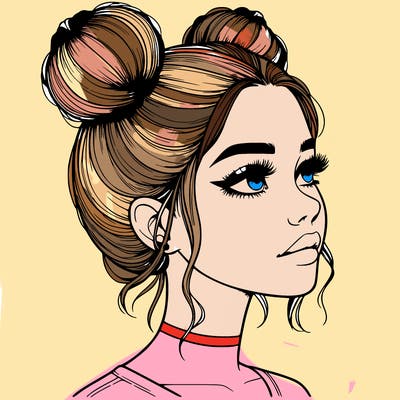 realistic girl with buns on the top of her head