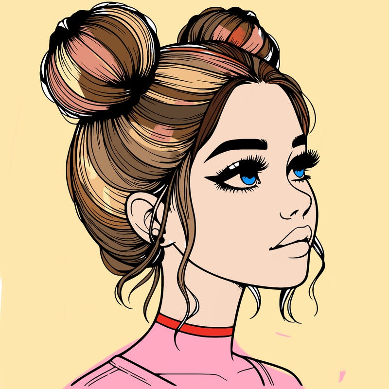 realistic girl with buns on the top of her head