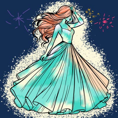 realistic woman with dress flowing in the wind