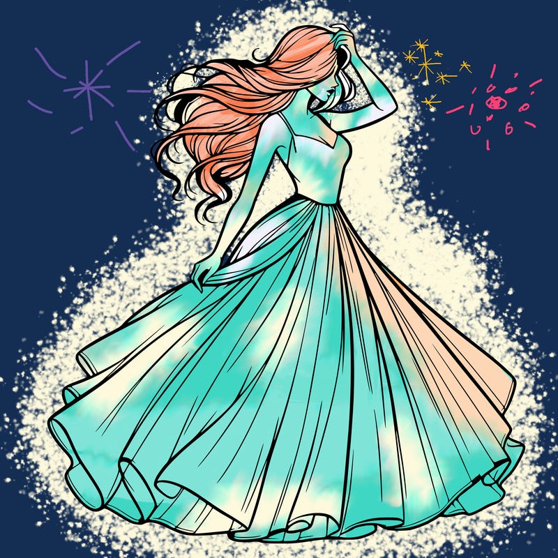 realistic woman with dress flowing in the wind