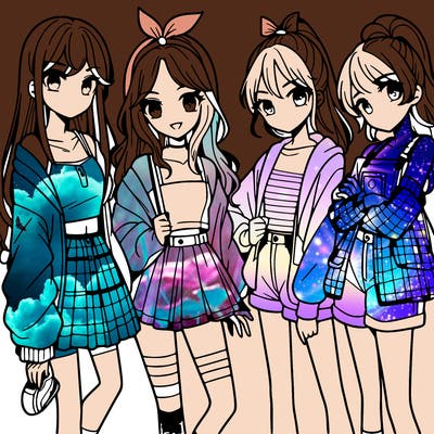 teen manga girls group of 4