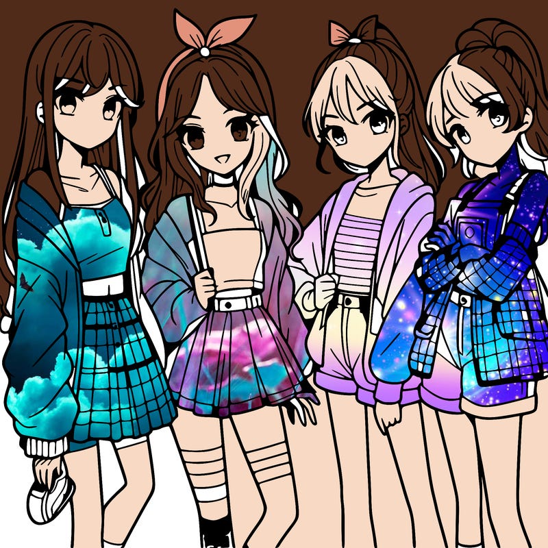 teen manga girls group of 4