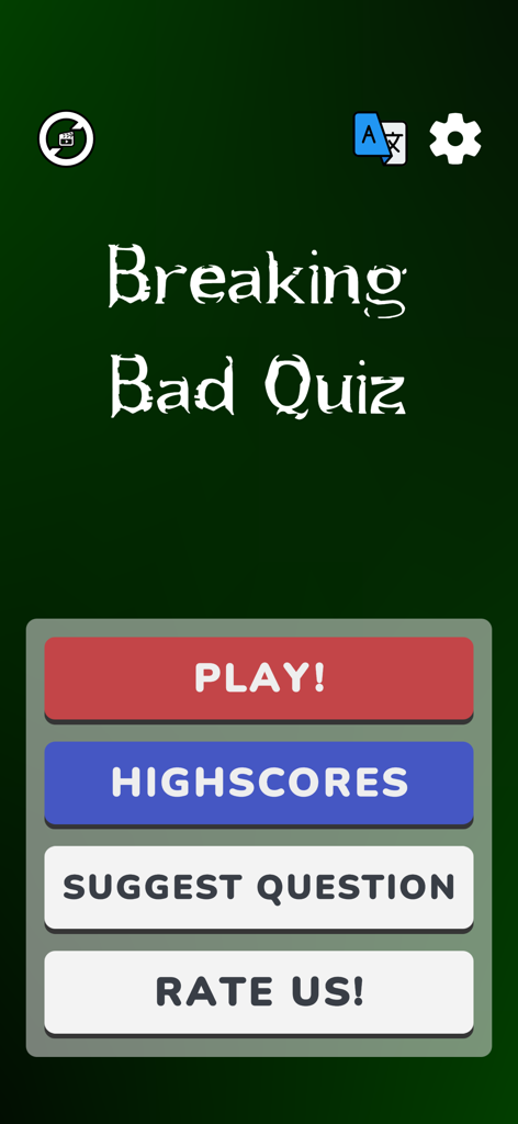 Breaking Bad Quiz - Menu principal do aplicativo Quiz Breaking Bad com botões de jogar e recordes