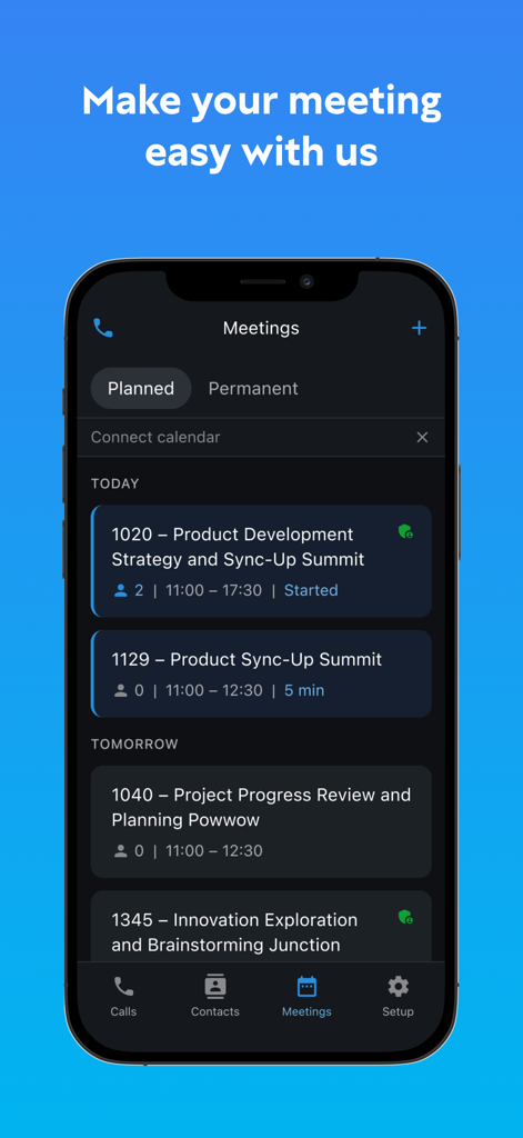 Vinteo - Vinteo-App-Oberfläche mit einer Liste geplanter Videokonferenzen