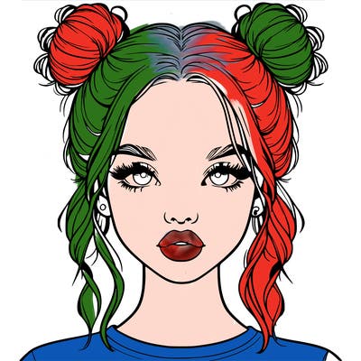 realistic girl with two buns in hair and lips