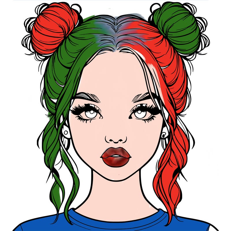 realistic girl with two buns in hair and lips